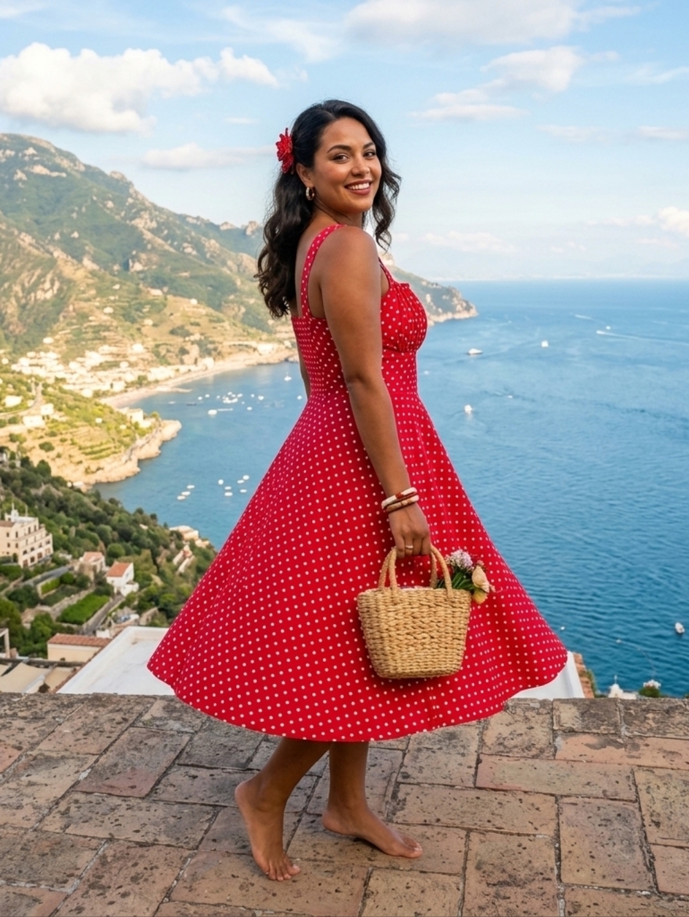 Sara Red and White Polka Dot Dress